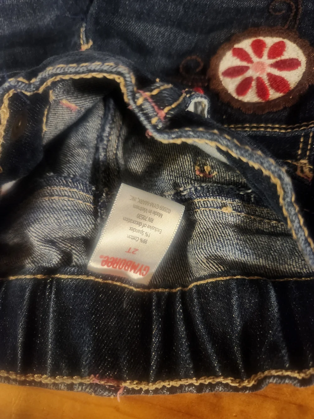 Gymboree Dark Blue Denim Jeans with Red Flower Patch